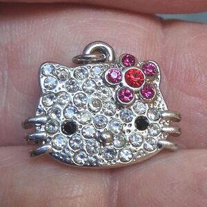 Vintage Hello Kitty Rhinestone Charm Pendant Pink Flower